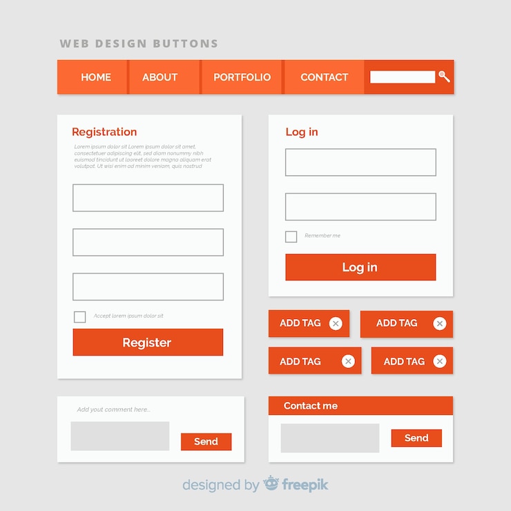 Vector gratuito colección de botones web en estilo flat