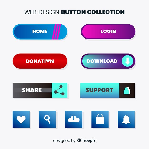 Colección de botones web en estilo gradiente