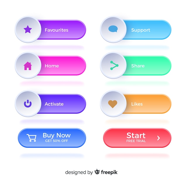 Colección de botones web en estilo gradiente