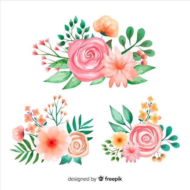 Vector gratuito colección de bouquet floral acuarela