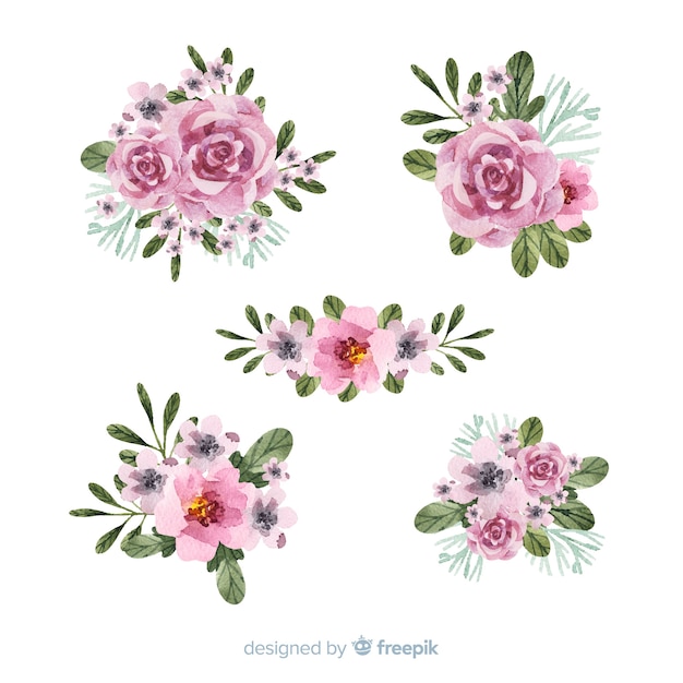 Vector gratuito colección bouquet floral acuarela