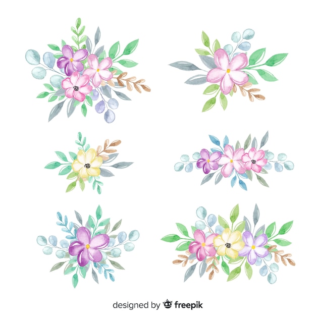 Vector gratuito colección bouquet floral acuarela