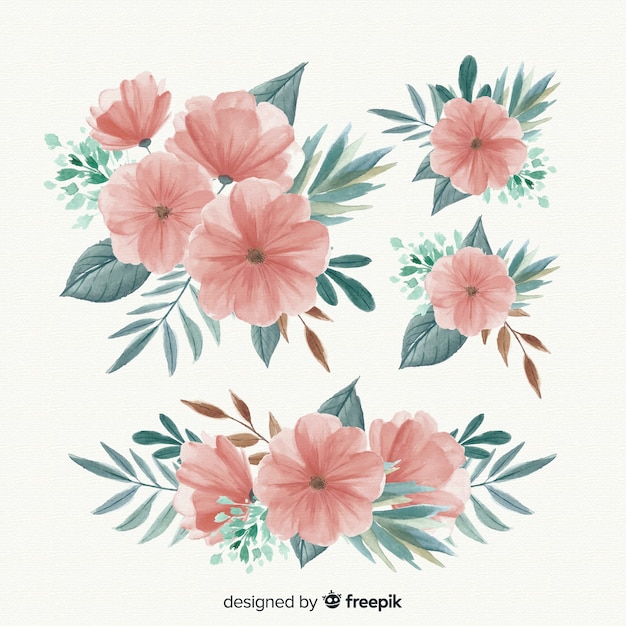 Vector gratuito colección bouquet floral acuarela