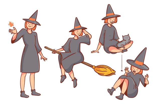 Vector gratuito colección brujas de halloween dibujadas a mano
