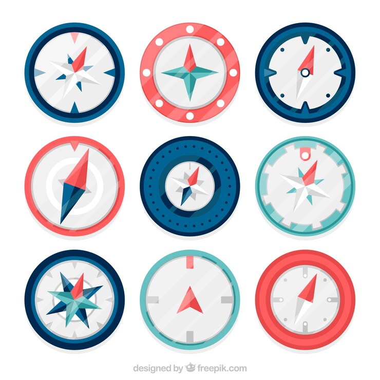 Vector gratuito colección de brújulas con diseño plano