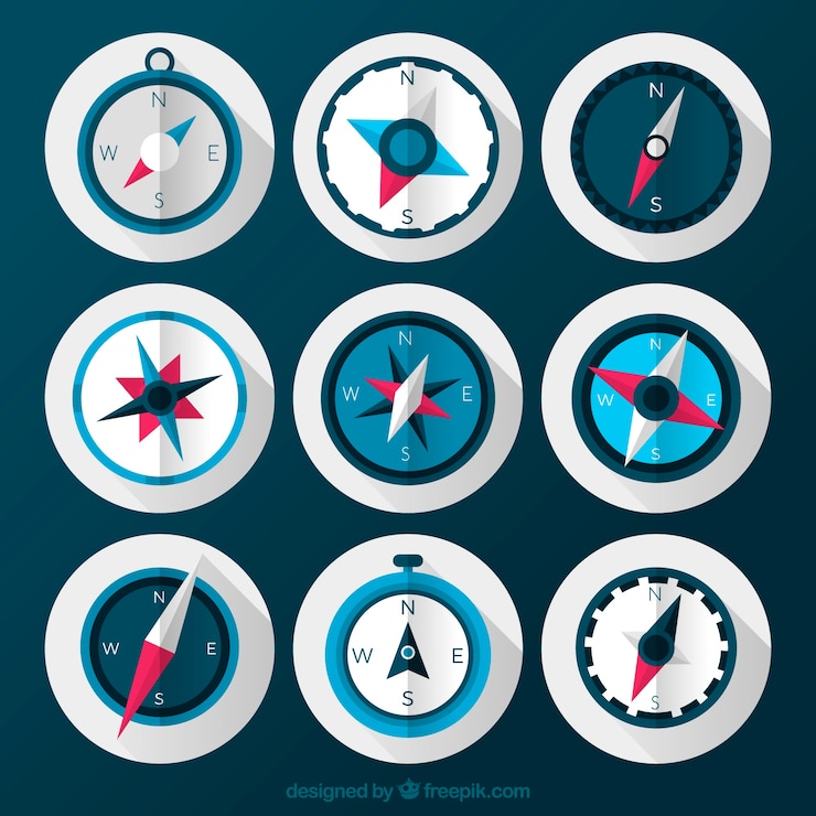 Vector gratuito colección de brújulas con diseño plano