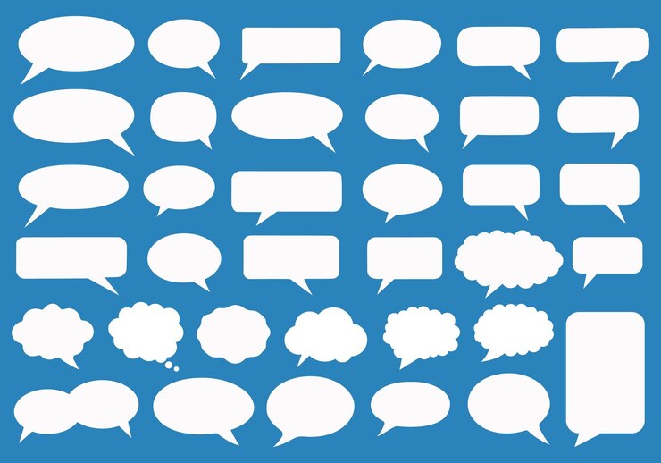 Vector gratuito colección de burbujas de habla blancas sobre fondo azul burbuja de habla vacía ilustración vectorial