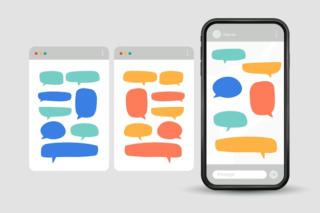 Colección de burbujas de texto de teléfono de diseño plano