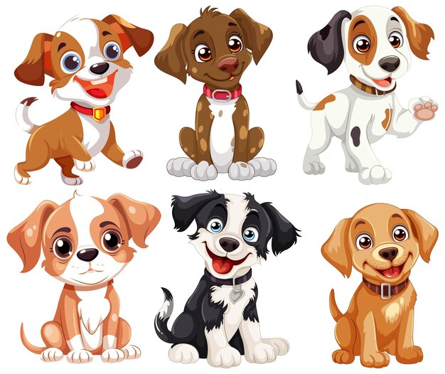 Colección de cachorros de dibujos animados adorables