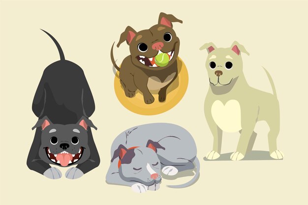 Colección de cachorros de pitbull de dibujos animados