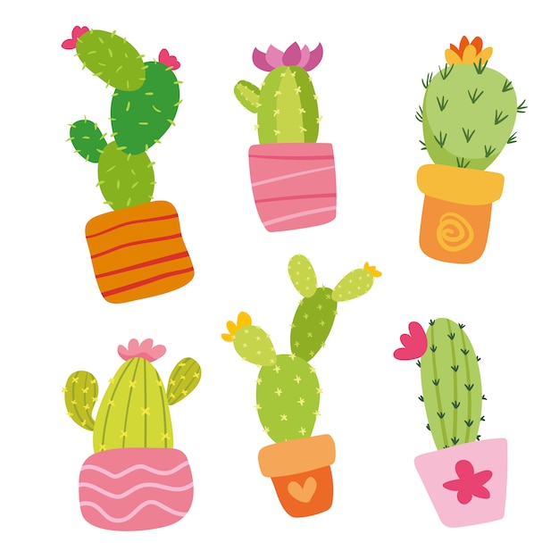 Vector gratuito colección de cactus a color