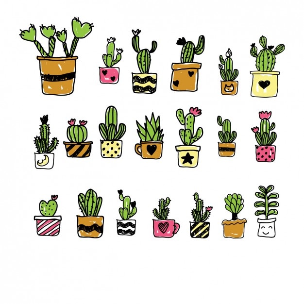 Vector gratuito colección de cactus de dibujo pintados a mano