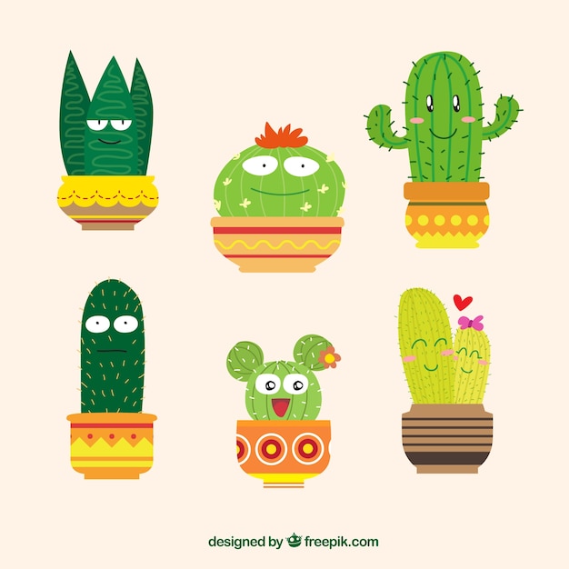 Colección de cactus divertido