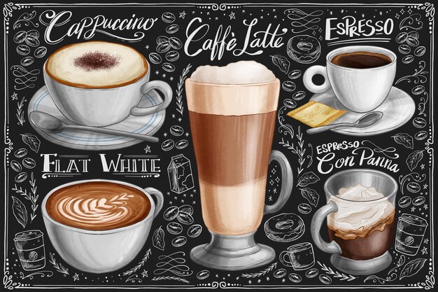 Colección café pizarra dibujada a mano