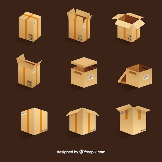 Vector gratuito colección de cajas de cartón en estilo plano