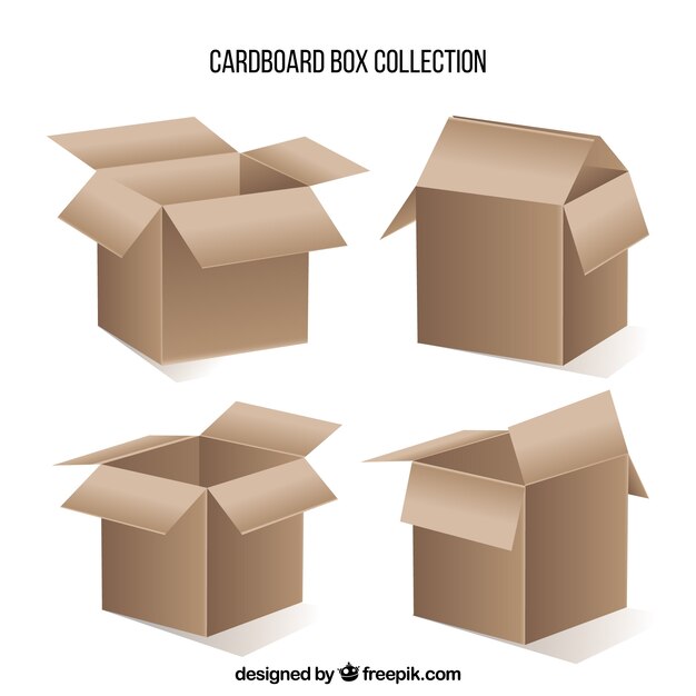 Colección de cajas de cartón en estilo realista