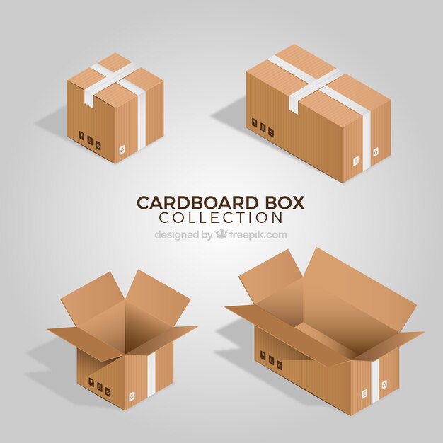 Colección de cajas de cartón en estilo realista