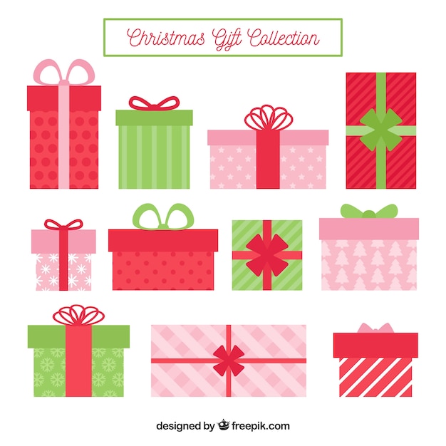 Vector gratuito colección de cajas de regalos de navidad en diseño plano