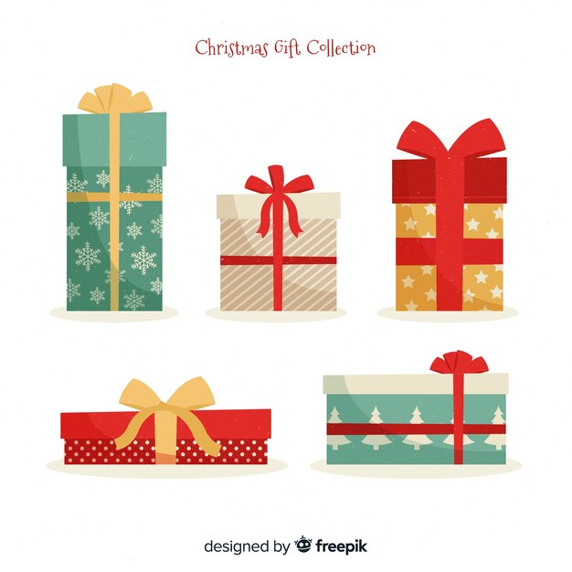 Colección de cajas de regalos de navidad en diseño plano