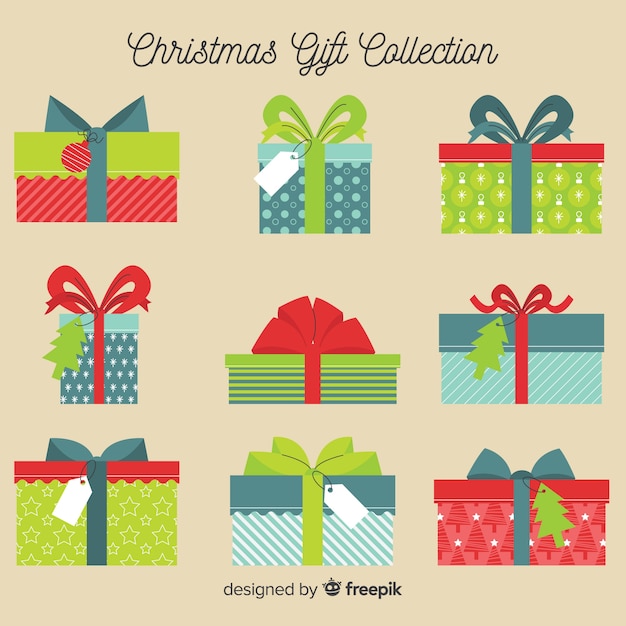 Colección de cajas de regalos de navidad con motivos geométricos