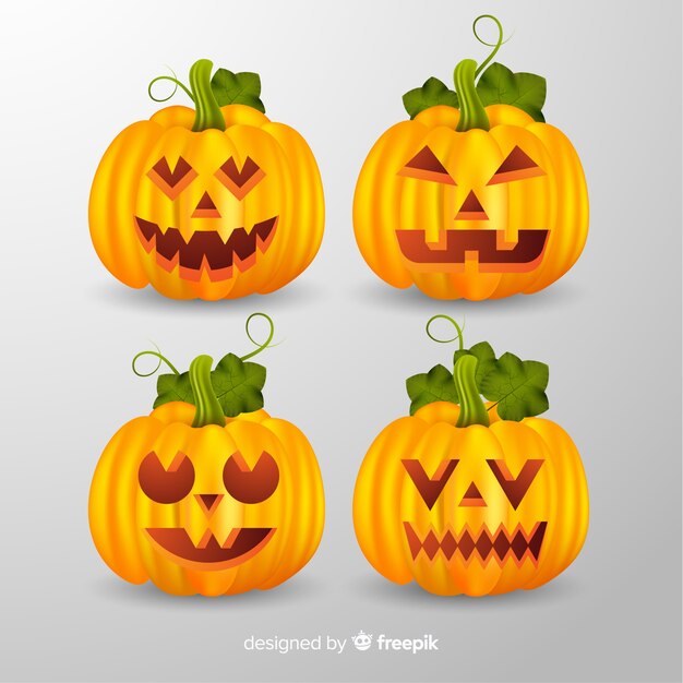 Colección de calabaza de halloween amarilla realista