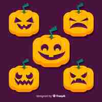 Vector gratuito colección de calabaza de halloween en diseño plano