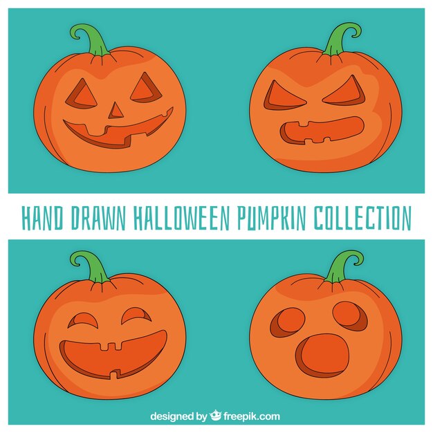 Vector gratuito colección de calabazas dibujadas a mano para halloween