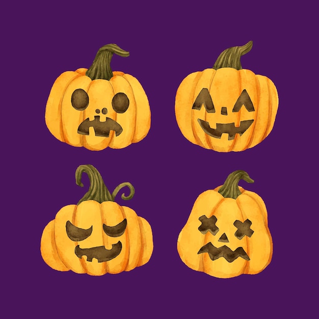 Vector gratuito colección de calabazas de halloween en acuarela