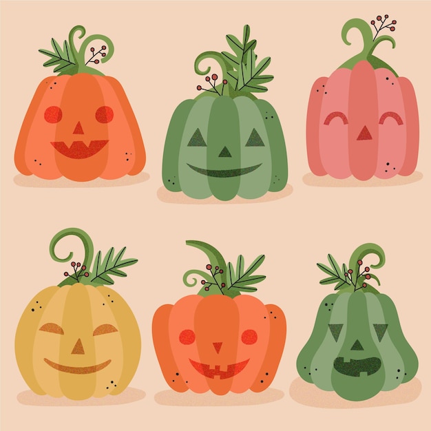 Vector gratuito colección de calabazas de halloween dibujadas a mano