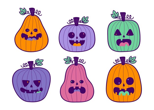 Colección de calabazas de halloween dibujadas a mano