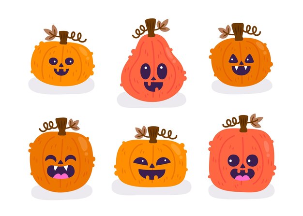 Colección de calabazas de halloween dibujadas a mano