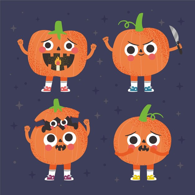 Colección de calabazas de halloween dibujadas a mano