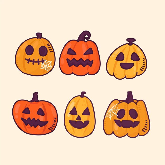 Colección de calabazas de halloween dibujadas a mano
