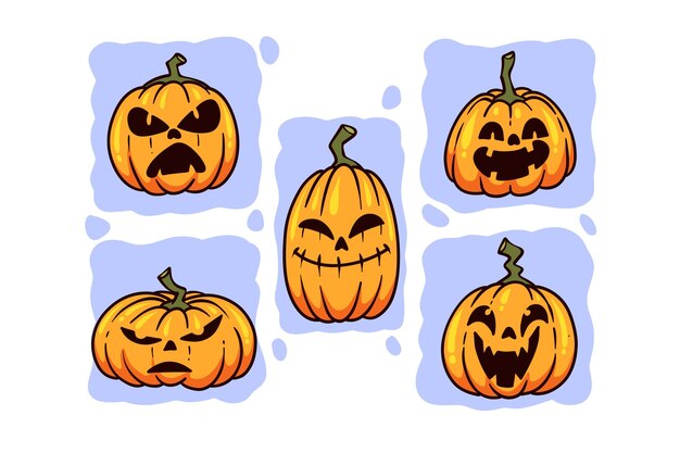 Colección de calabazas de halloween dibujadas a mano
