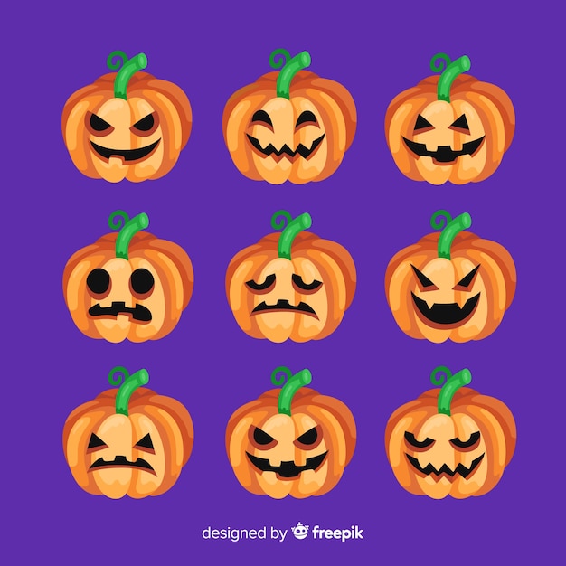Colección de calabazas de halloween en diseño plano