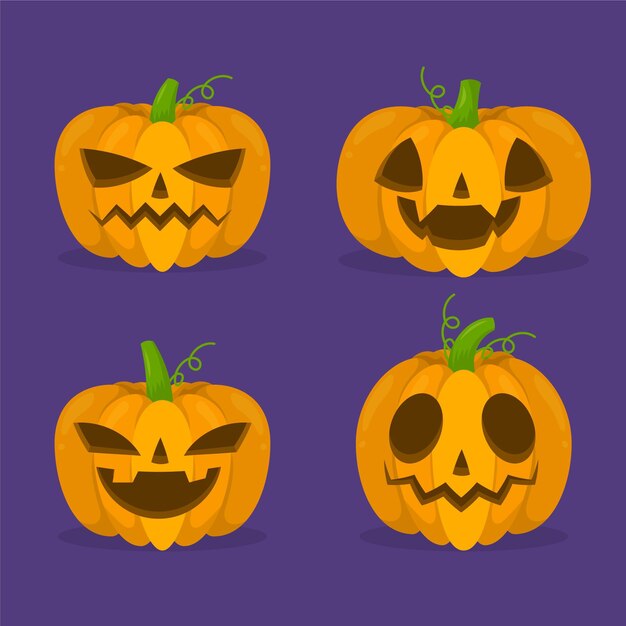 Colección de calabazas de halloween en diseño plano