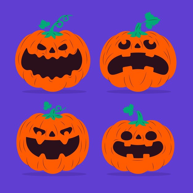 Colección de calabazas de halloween de diseño plano