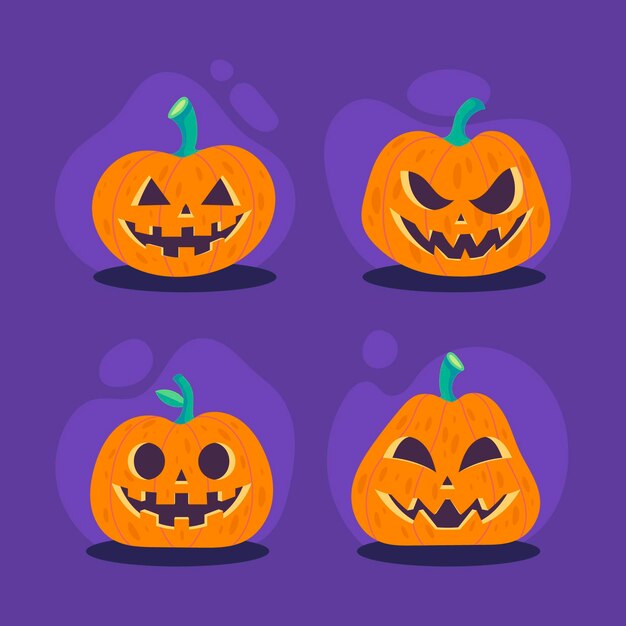 Colección de calabazas de halloween de diseño plano
