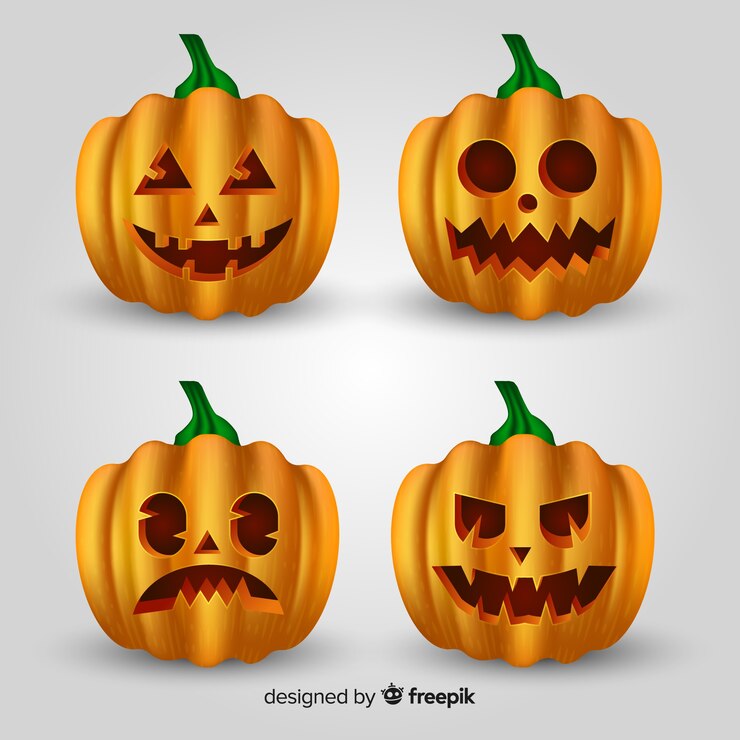 Vector gratuito colección de calabazas de halloween con diseño realista
