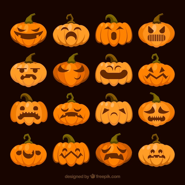 Vector gratuito colección de calabazas de halloween con expresiones