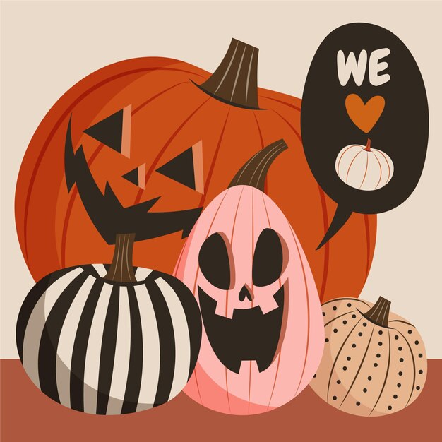 Colección de calabazas de halloween planas dibujadas a mano