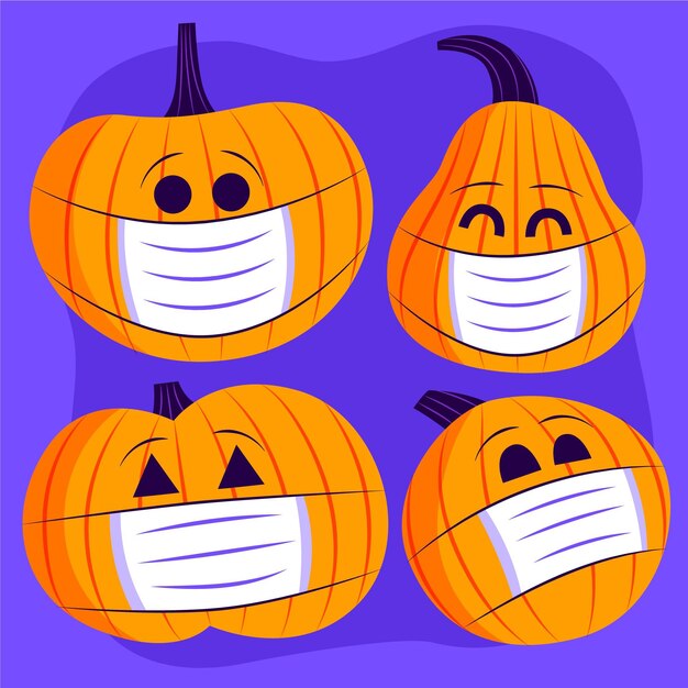 Colección de calabazas de halloween planas dibujadas a mano