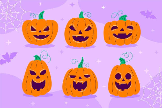 Vector gratuito colección de calabazas de halloween planas dibujadas a mano