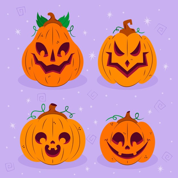 Colección de calabazas de halloween planas dibujadas a mano
