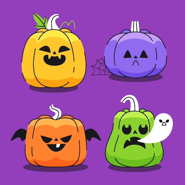 Vector gratuito colección de calabazas de halloween planas dibujadas a mano