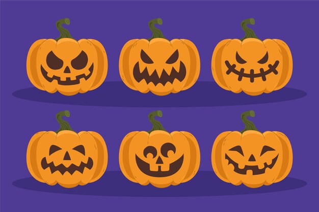 Colección de calabazas de halloween planas dibujadas a mano