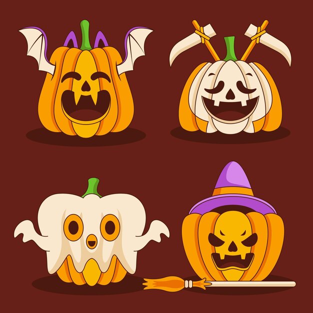 Colección de calabazas de halloween planas dibujadas a mano
