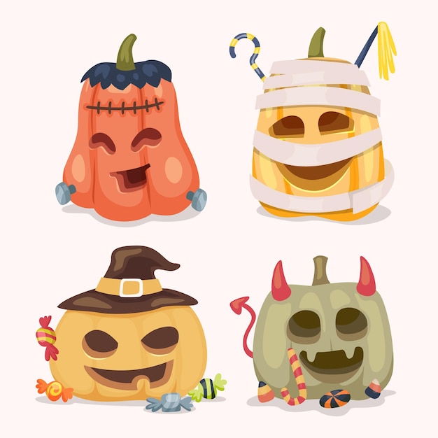 Vector gratuito colección de calabazas de halloween planas dibujadas a mano