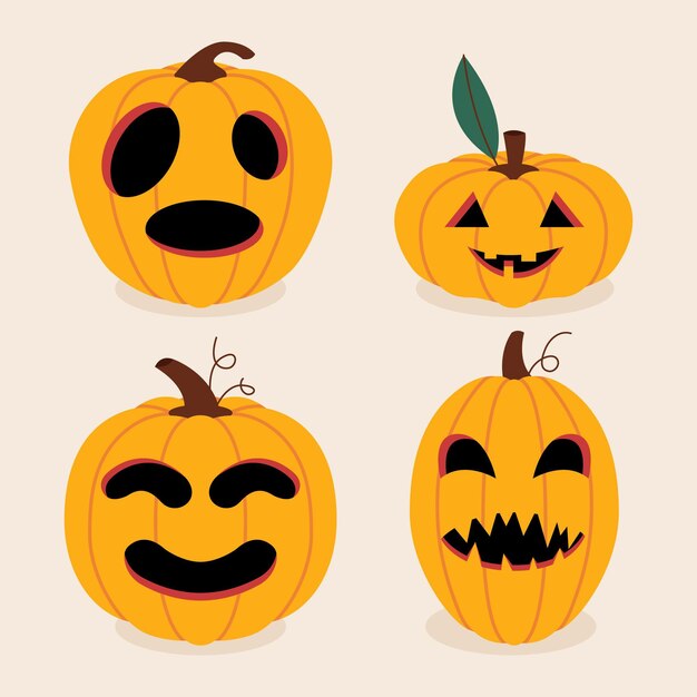 Colección de calabazas de halloween planas dibujadas a mano