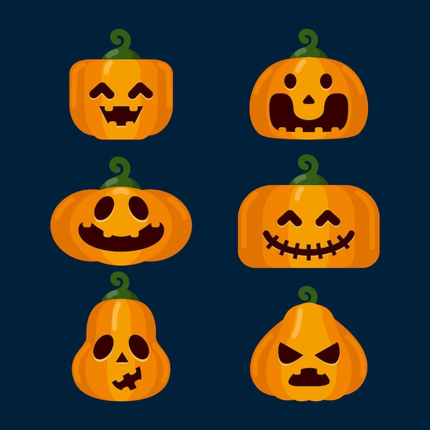 Vector gratuito colección de calabazas de halloween planas